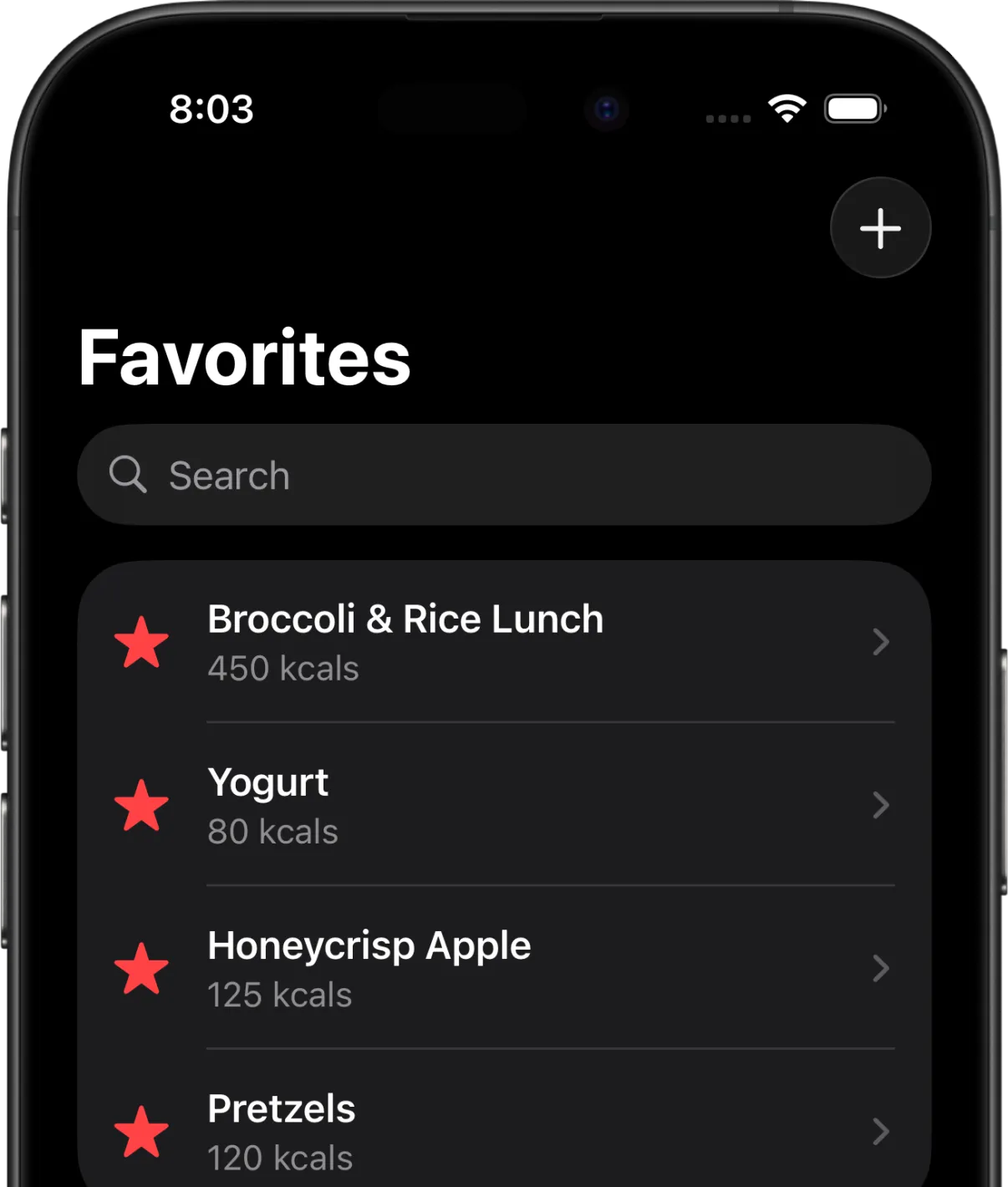 A catalog of favorited items in Cicolator's Favorites view